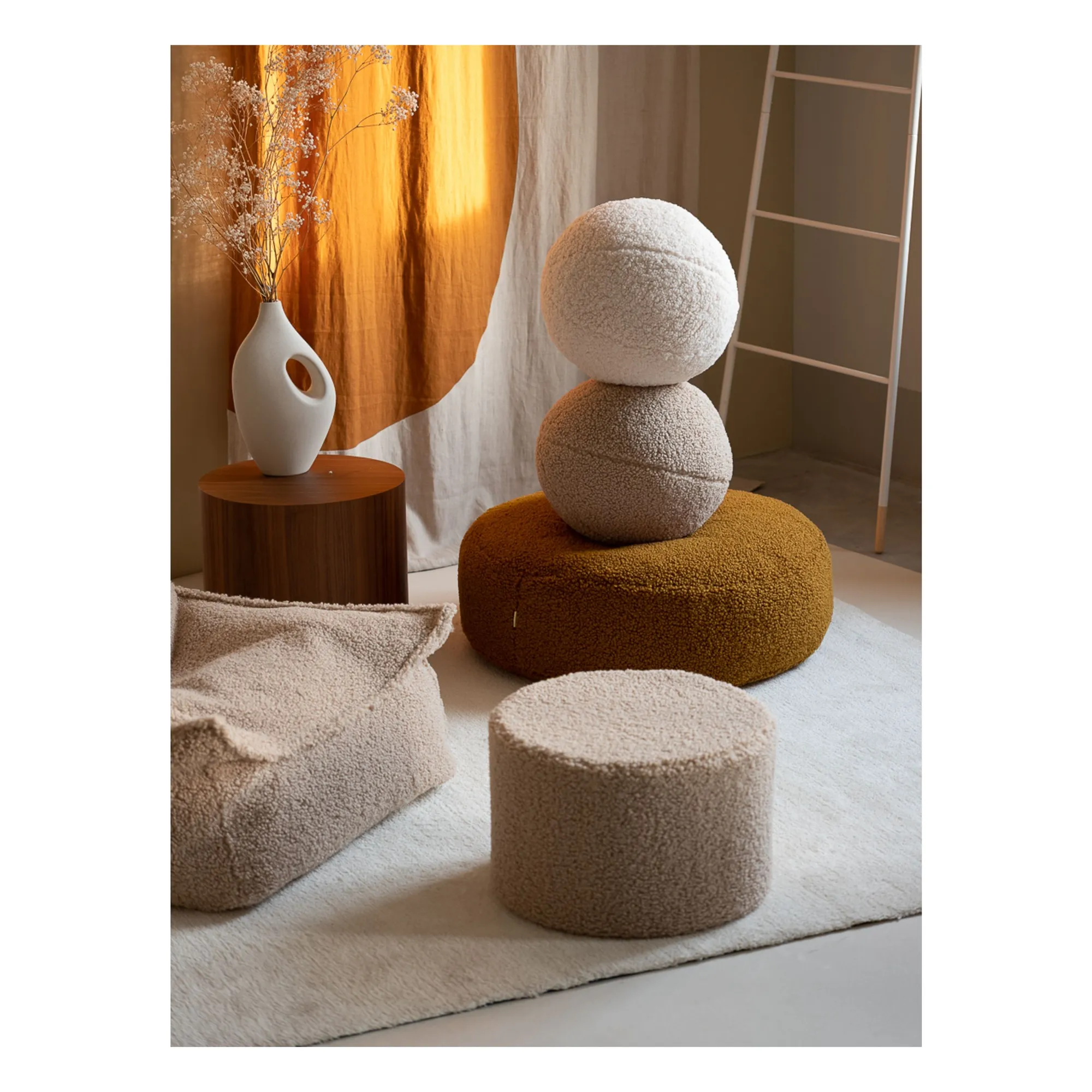 Pouf en teddy | Beige- Image produit n°1