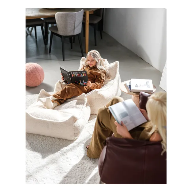 Pouf ottoman en teddy | Ecru