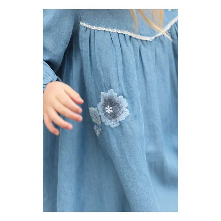 Robe Fleurie Denim | Bleu- Image produit n°6