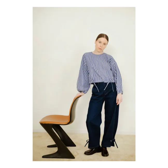 Blouse Manches Bouffantes Rayée | Bleu marine