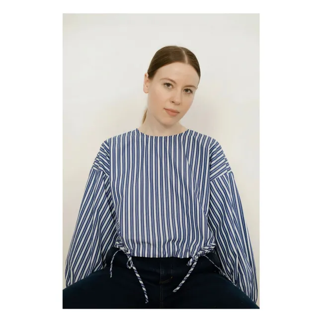 Blouse Manches Bouffantes Rayée | Bleu marine