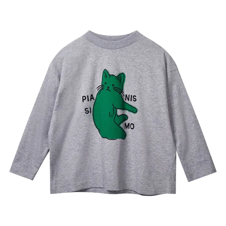 Kukka Cat Organic Cotton T-shirt | Heather grey- Product image n°0