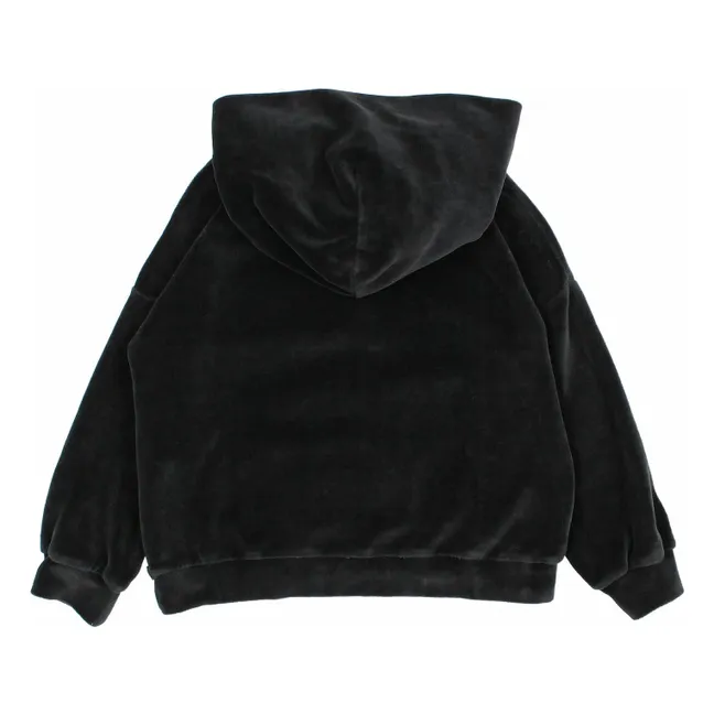 Sweat Capuche Velours Coton Bio | Gris anthracite