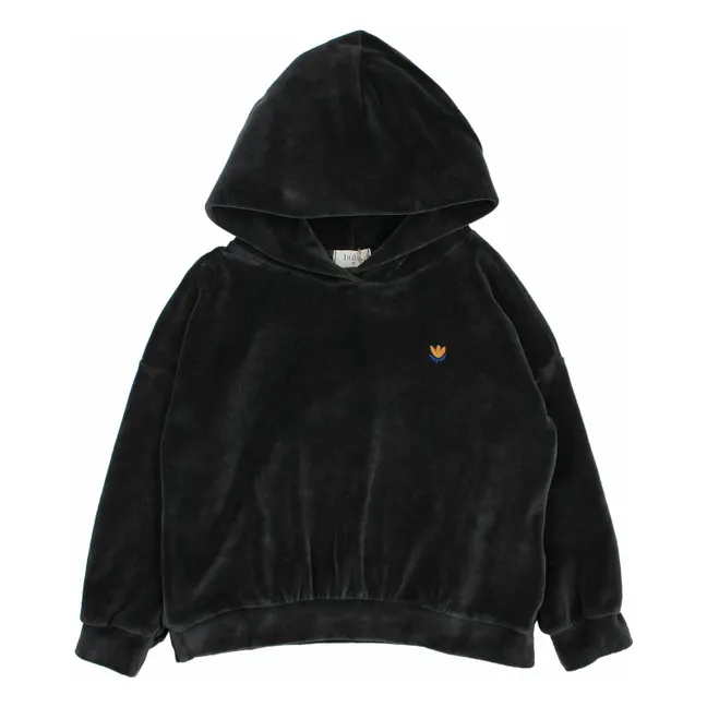 Sudadera con capucha de terciopelo y algodón orgánico | Gris Antracita