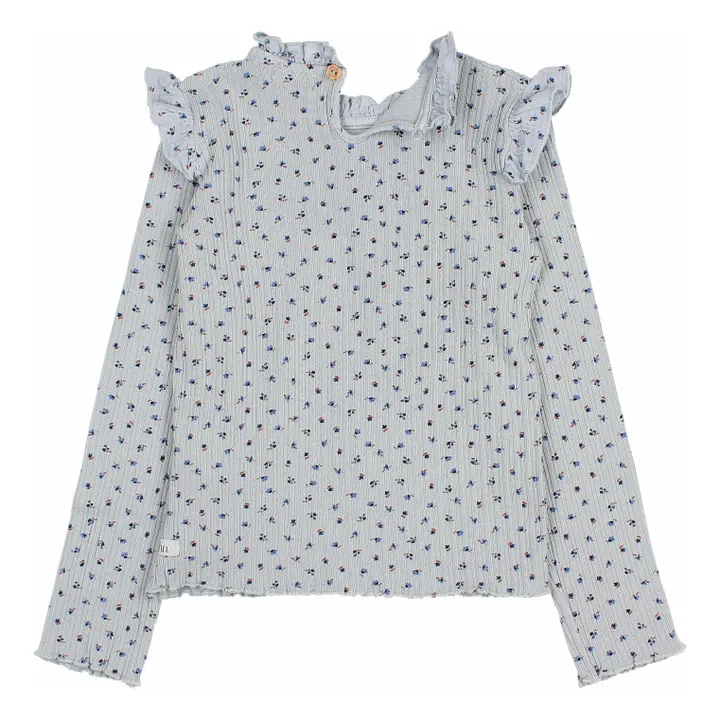 T-shirt Côtelé Fleuri | Bleu gris- Image produit n°2