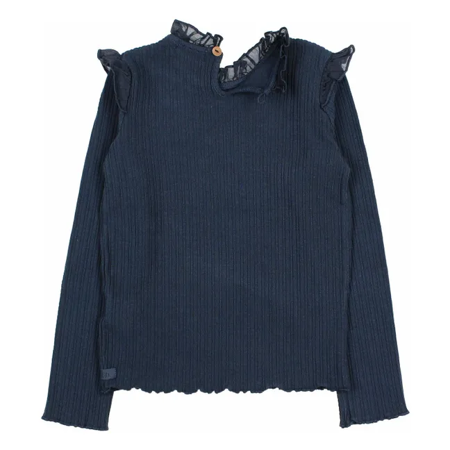 Ribbed T-shirt Ruffles | Navy blue