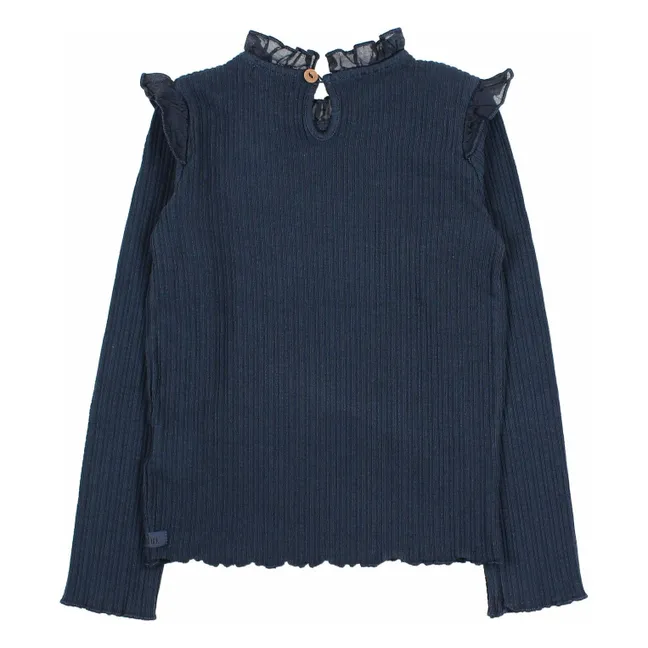 Ribbed T-shirt Ruffles | Navy blue