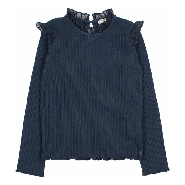 Ribbed T-shirt Ruffles | Navy blue