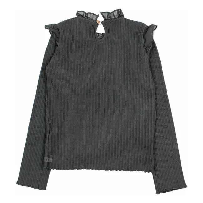 T-shirt Côtelé Volants | Gris anthracite