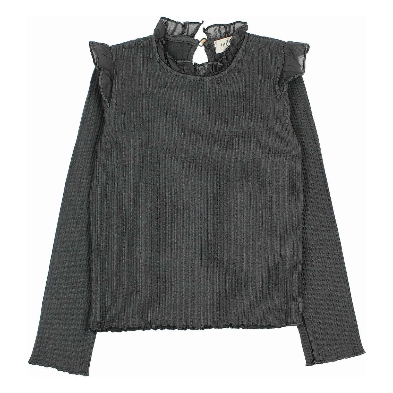 Búho Charcoal Grey Ribbed T-Shirt Ruffles