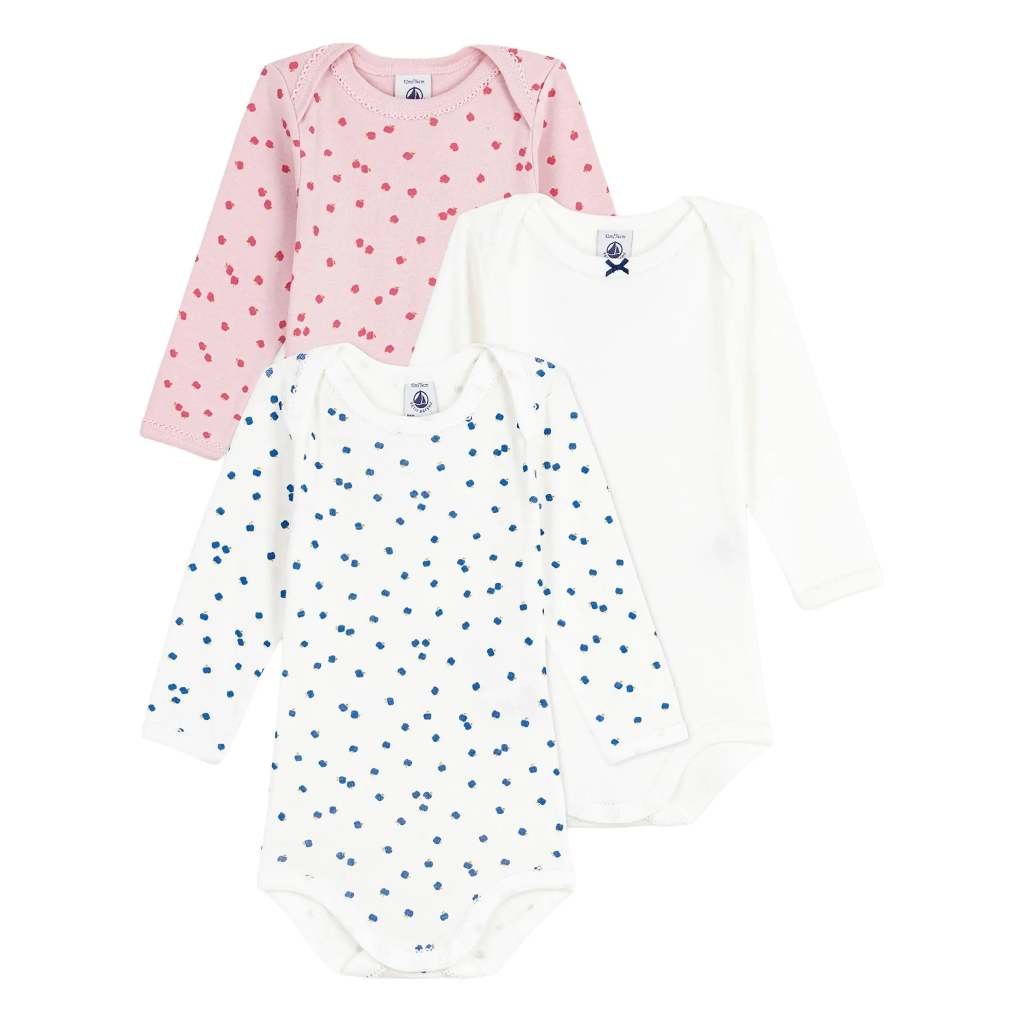Petit Bateau Ecru Batch 3 Organic Cotton Apple Bodies
