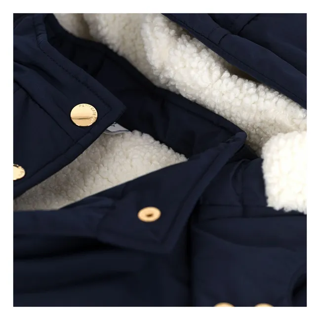 Parka lisa elástica de largo medio | Azul Marino