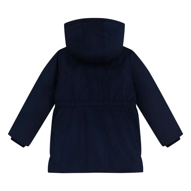 Parka lisa elástica de largo medio | Azul Marino