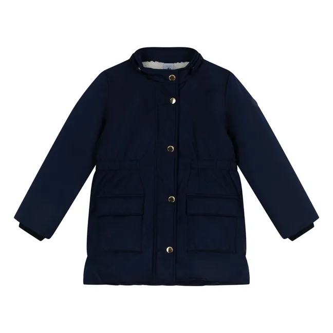 Parka lisa elástica de largo medio | Azul Marino