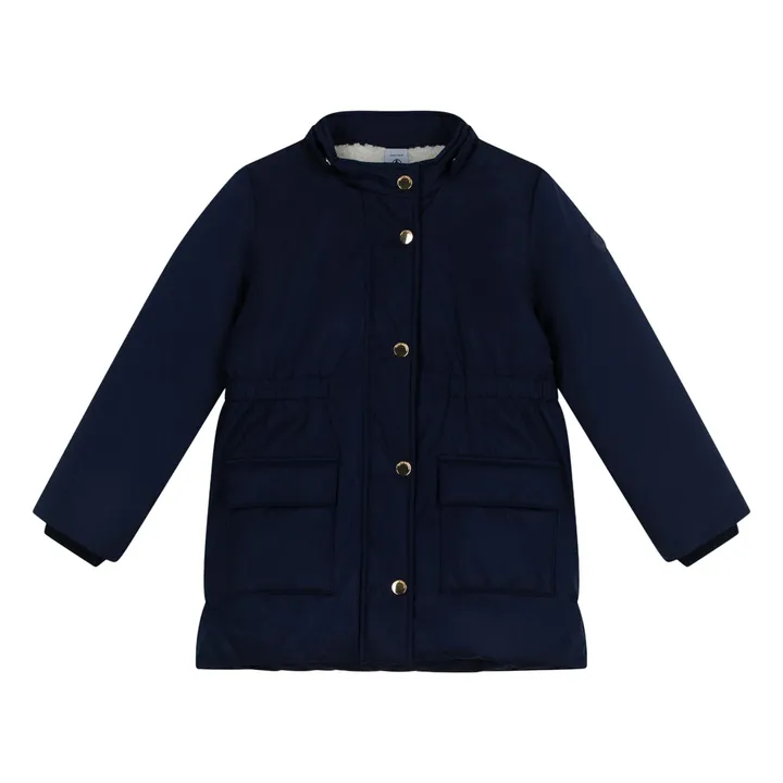 Parka lisa elástica de largo medio | Azul Marino- Imagen del producto n°1