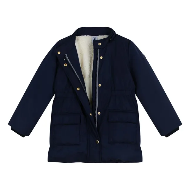 Parka lisa elástica de largo medio | Azul Marino