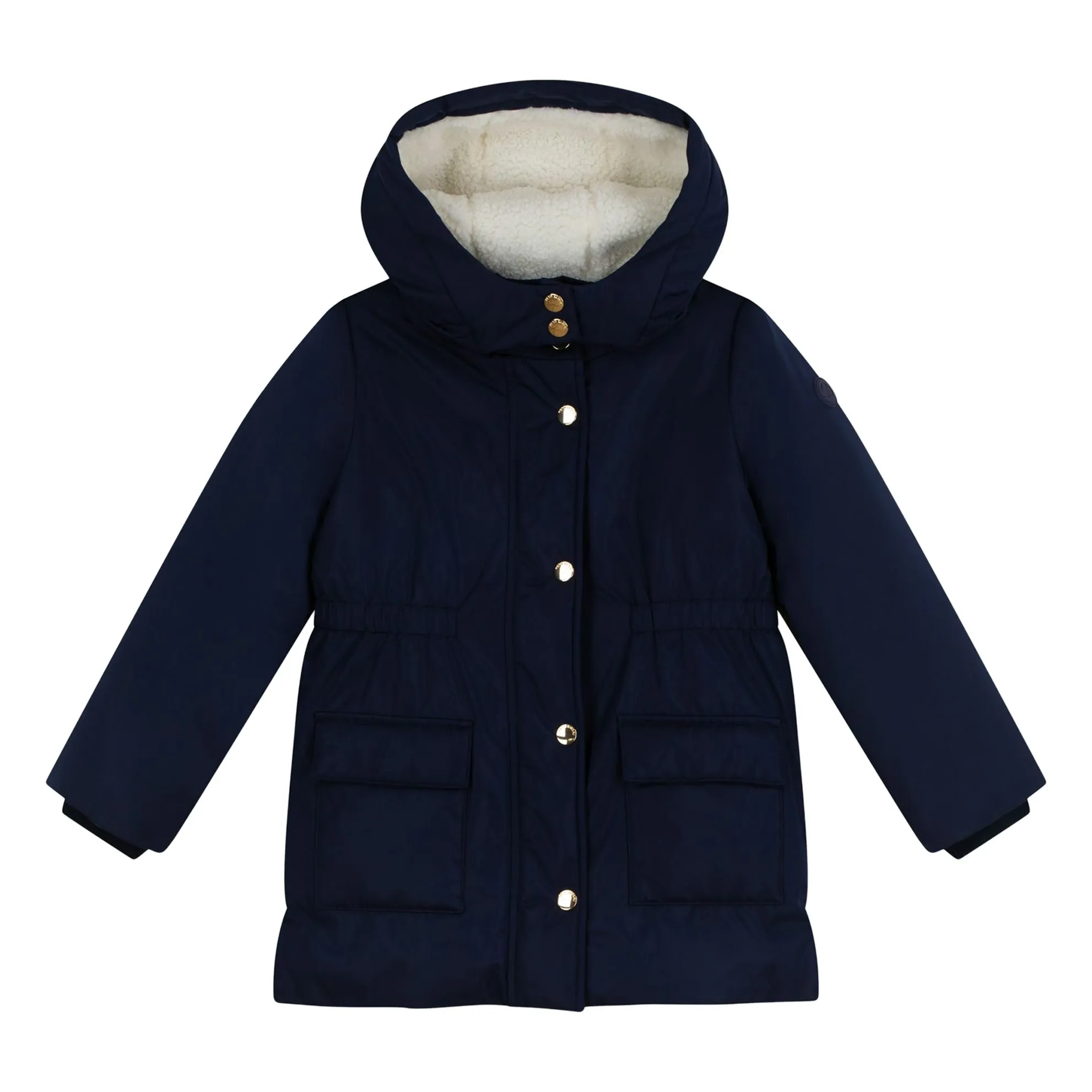 Petit Bateau Navy Blue Plain Elasticated Mid-Long Parka