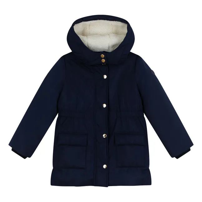 Parka lisa elástica de largo medio | Azul Marino