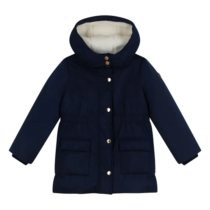 Parka lisa elástica de largo medio | Azul Marino- Imagen del producto n°0