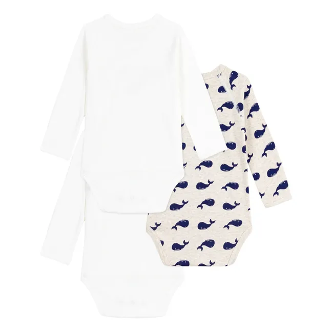Lot 3 Bodies Croisés Baleines Coton Bio | Blanc