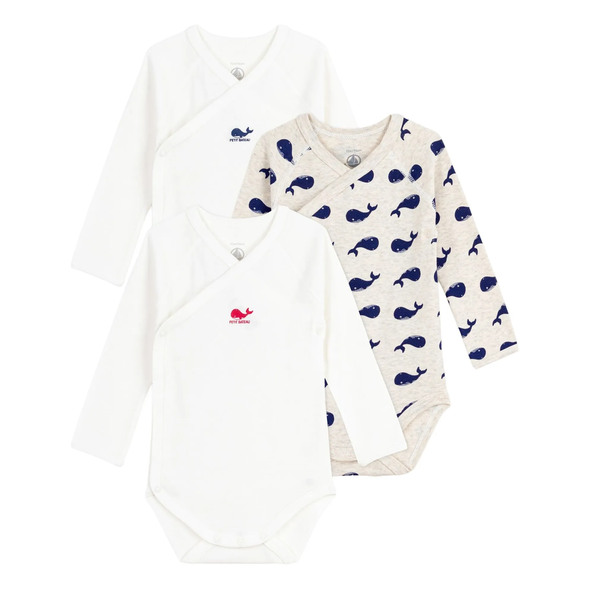 Petit Bateau White Set Of 3 Whale Cross Bodies Organic Cotton