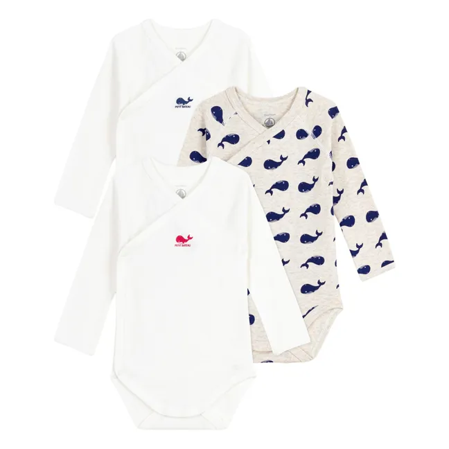 Lot 3 Bodies Croisés Baleines Coton Bio | Blanc