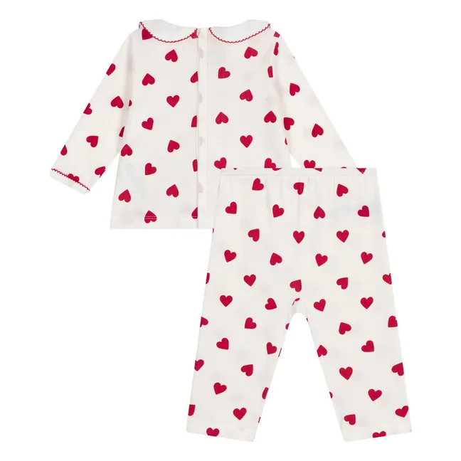 Pijama de algodón orgánico con cuello de corazones | Blanco