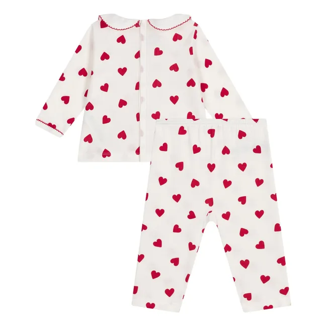 Pyjama Col Cœurs Coton Bio | Blanc