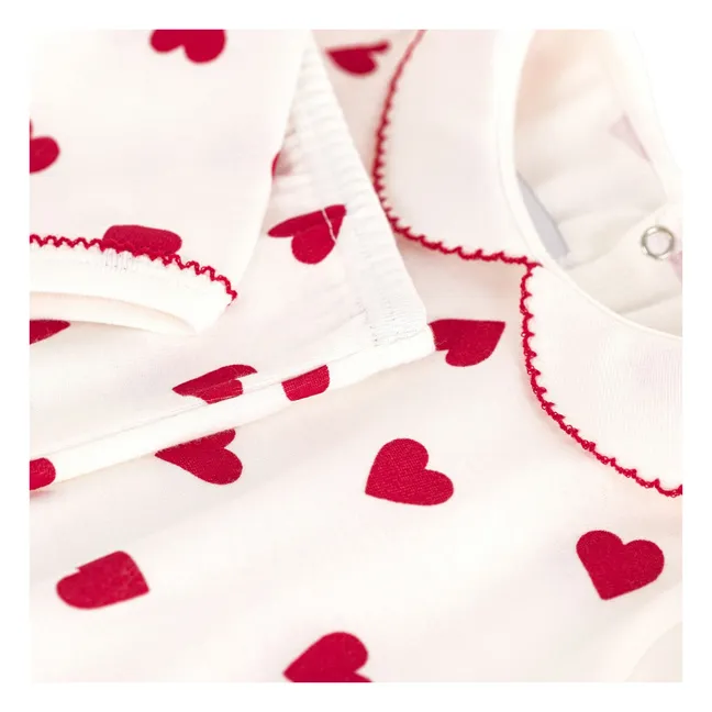 Pijama de algodón orgánico con cuello de corazones | Blanco