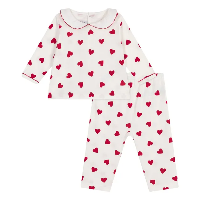 Pijama de algodón orgánico con cuello de corazones | Blanco