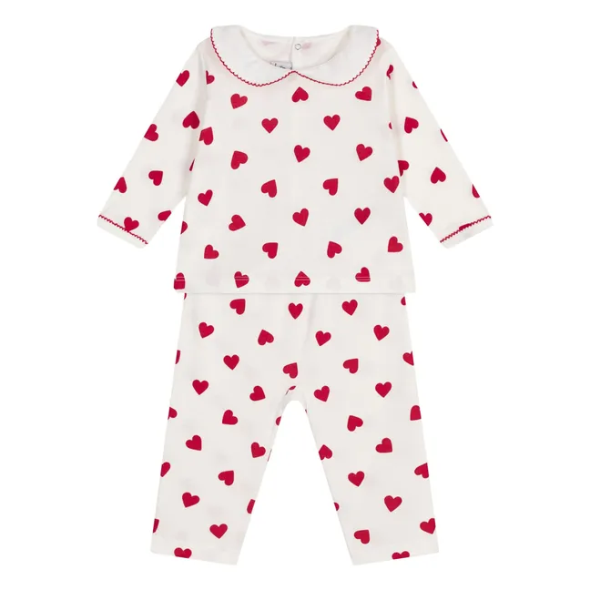 Pijama de algodón orgánico con cuello de corazones | Blanco