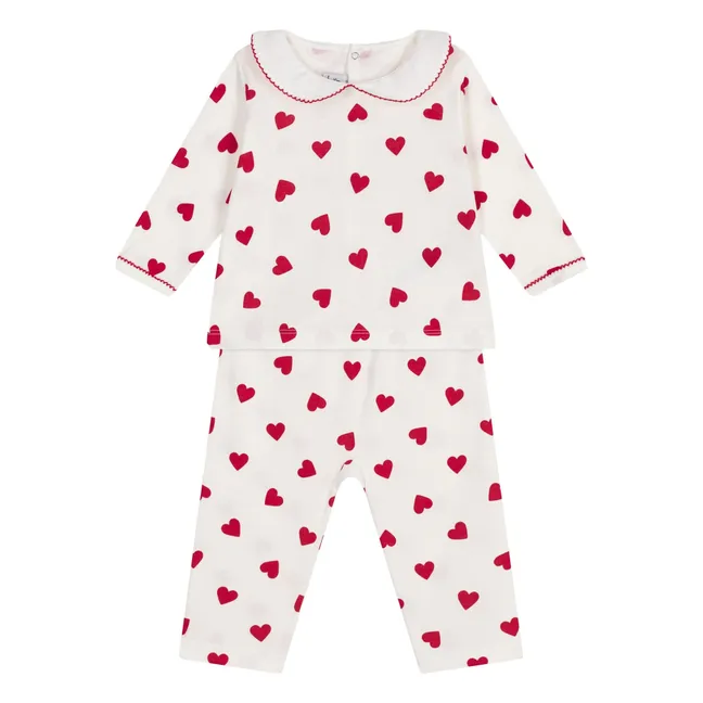 Pyjama Col Cœurs Coton Bio | Blanc