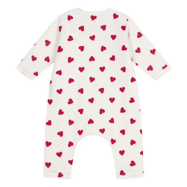 Combinaison Cœurs Coton Ouatiné | Blanc