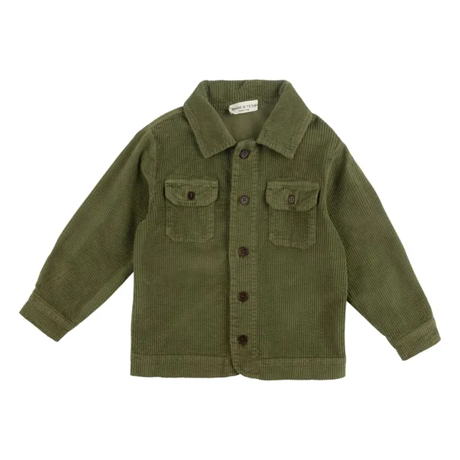 Überhemd aus geripptem Velours | Grünolive