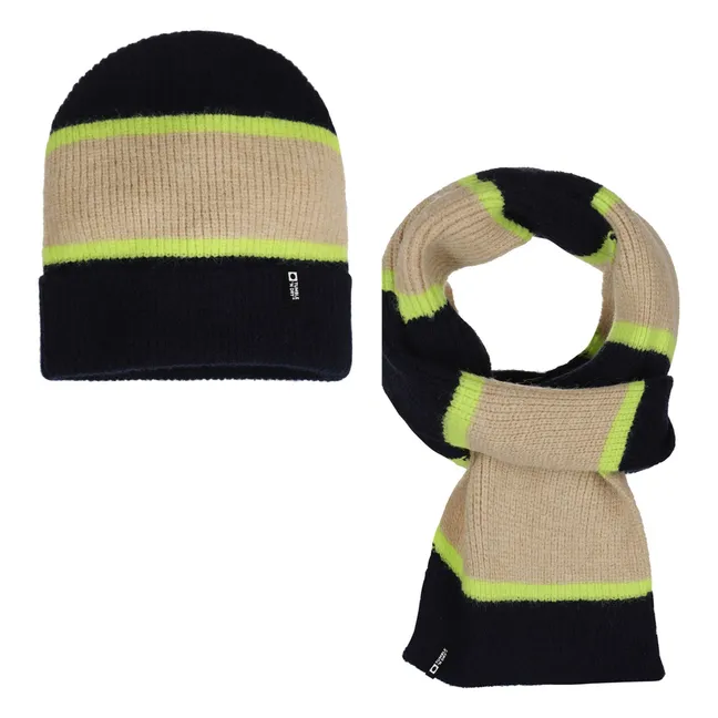 Ensemble Bonnet et Echarpe Rayés | Bleu nuit