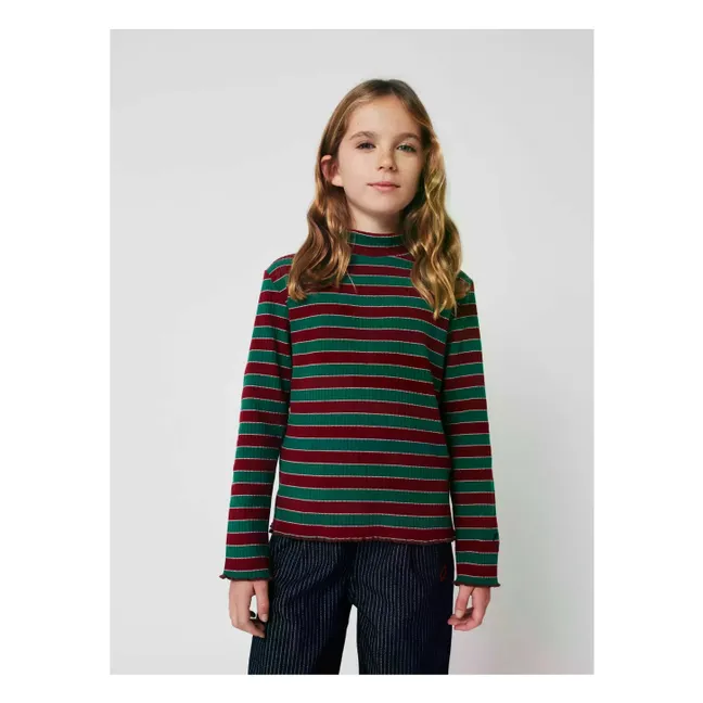 Gestreifter Rollkragenpullover | Grün