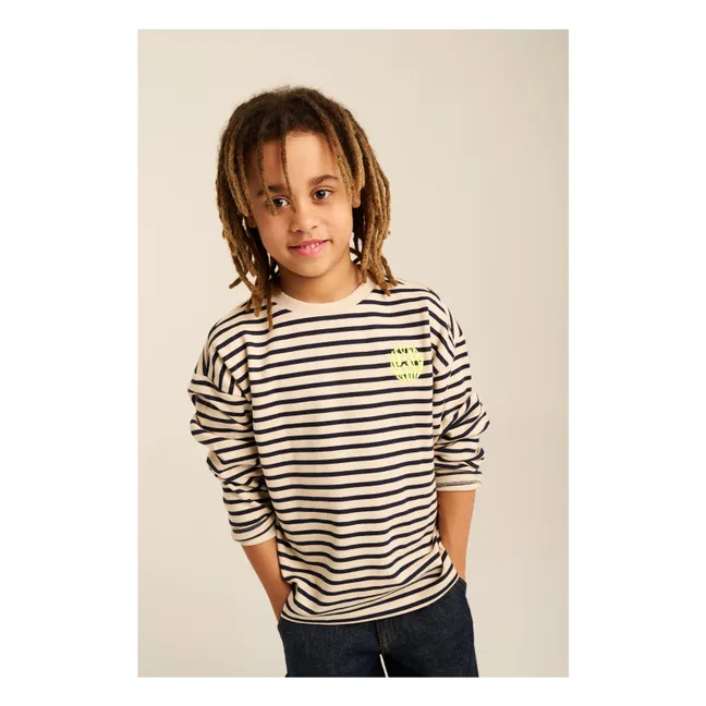 T-shirt Concrete Rayé Coton Bio | Bleu nuit