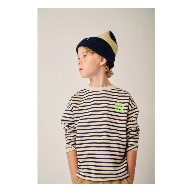 T-shirt Concrete Rayé Coton Bio | Bleu nuit