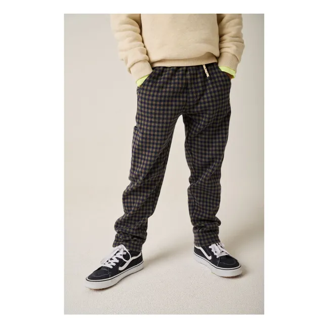 Jogger Rails Carreaux Coton Bio | Bleu nuit