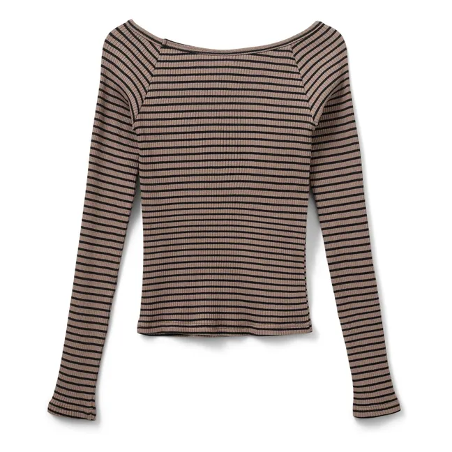 T-shirt Somasy Rayé | Marron clair 