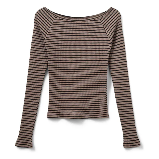 T-shirt Somasy Rayé | Marron clair 