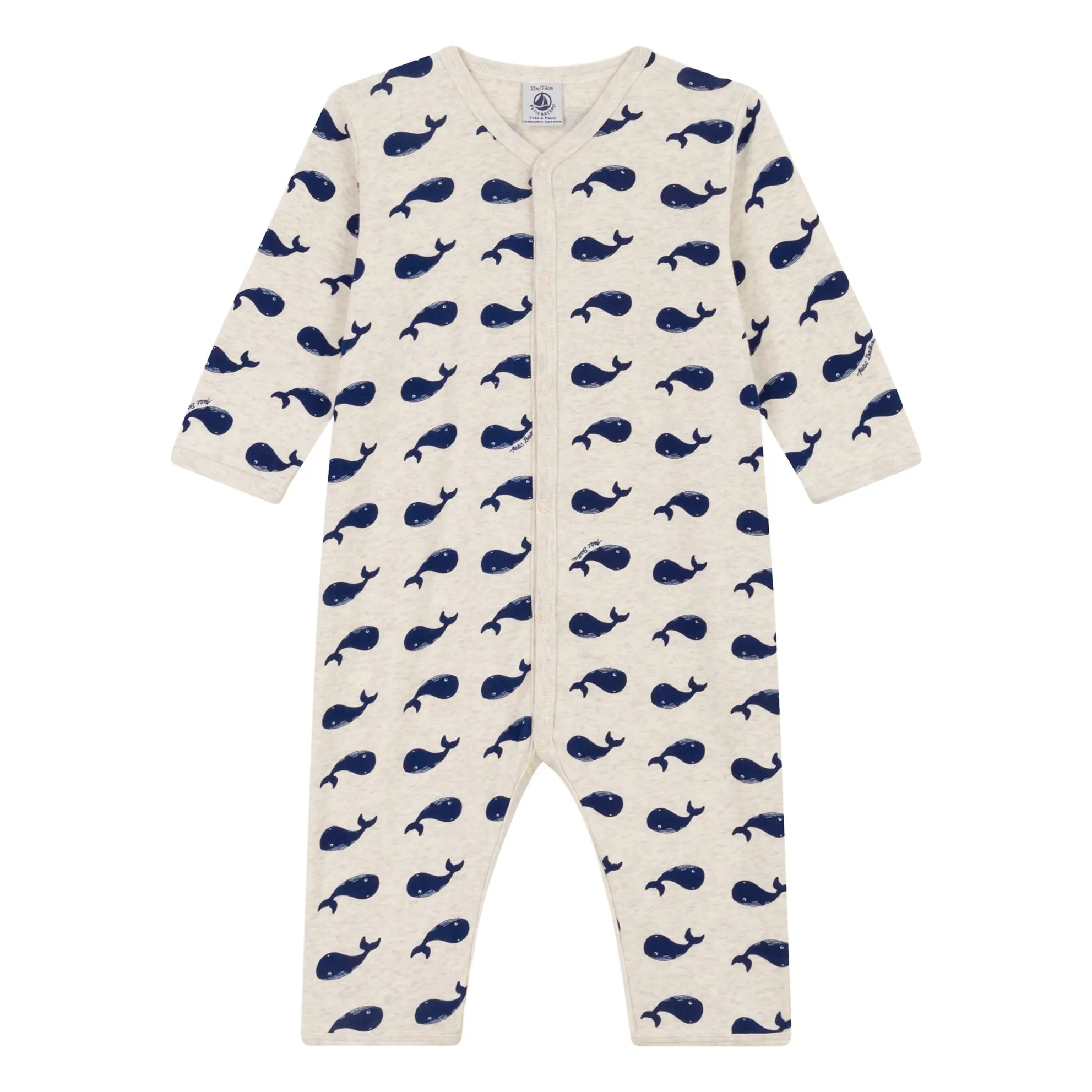 Pyjama Dors Bien Sans Pieds Baleines Coton Bio | Beige chiné- Image produit n°0