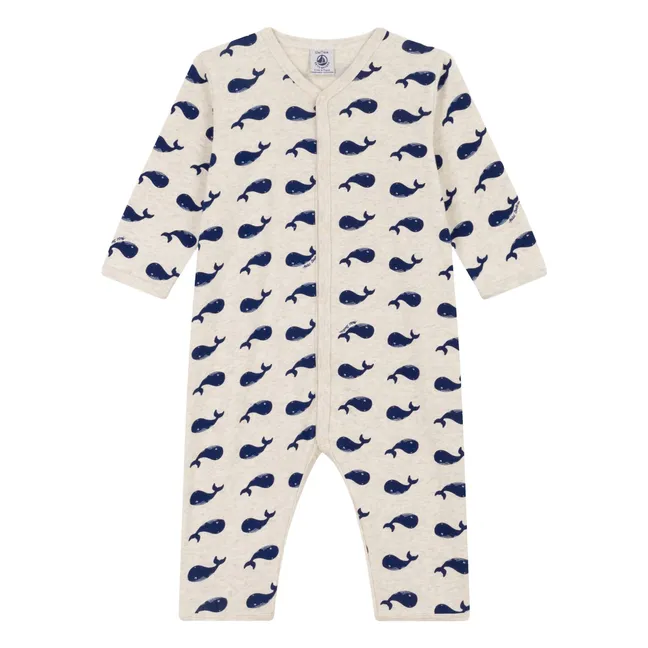 Dors Bien Sans Pieds Baleines Pyjama aus Bio-Baumwolle | Beige meliert