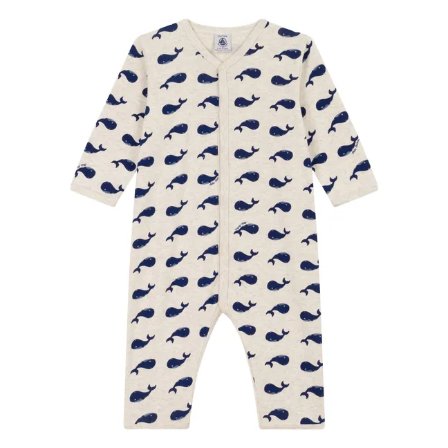 Pijama Sleep Well No Feet Whale Algodón orgánico | Beige chiné
