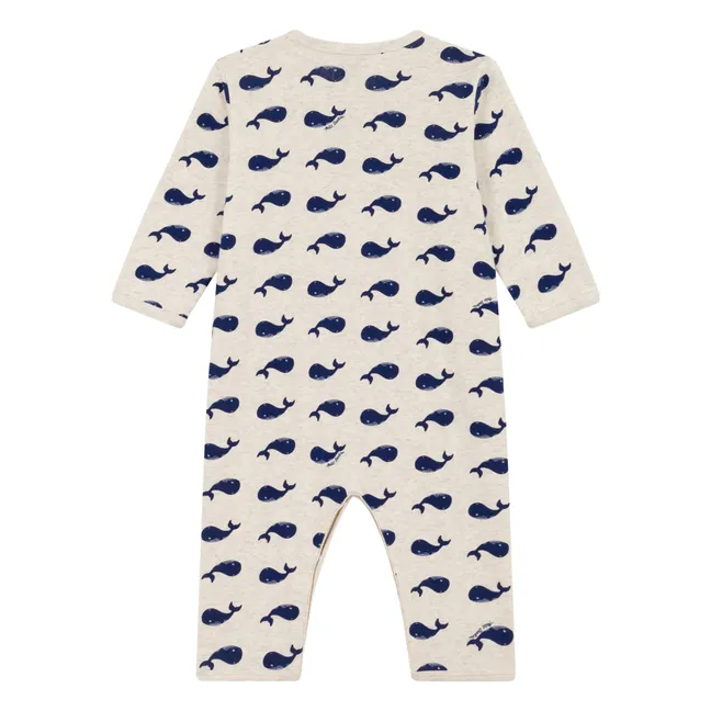 Dors Bien Sans Pieds Baleines Pyjama aus Bio-Baumwolle | Beige meliert