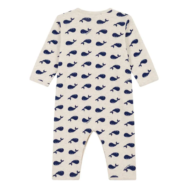Pijama Sleep Well No Feet Whale Algodón orgánico | Beige chiné