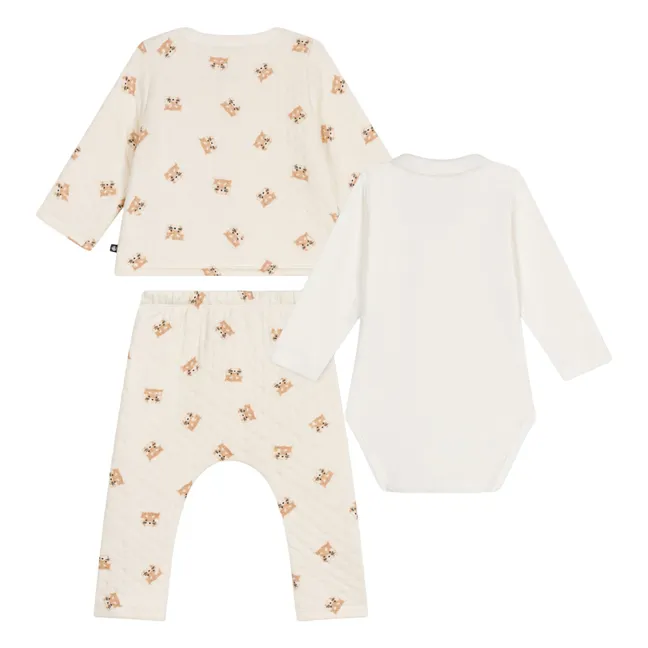 Ensemble Cardigan Pantalon et Body Pandas | Ecru