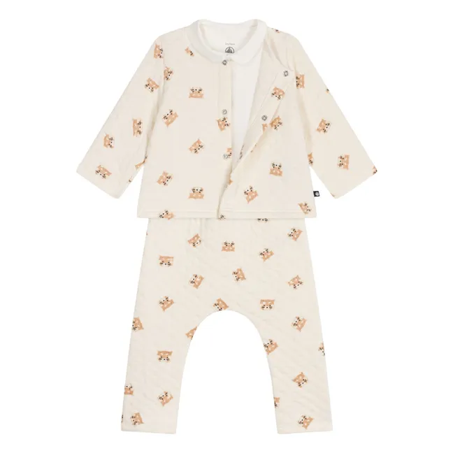 Ensemble Cardigan Pantalon et Body Pandas | Ecru