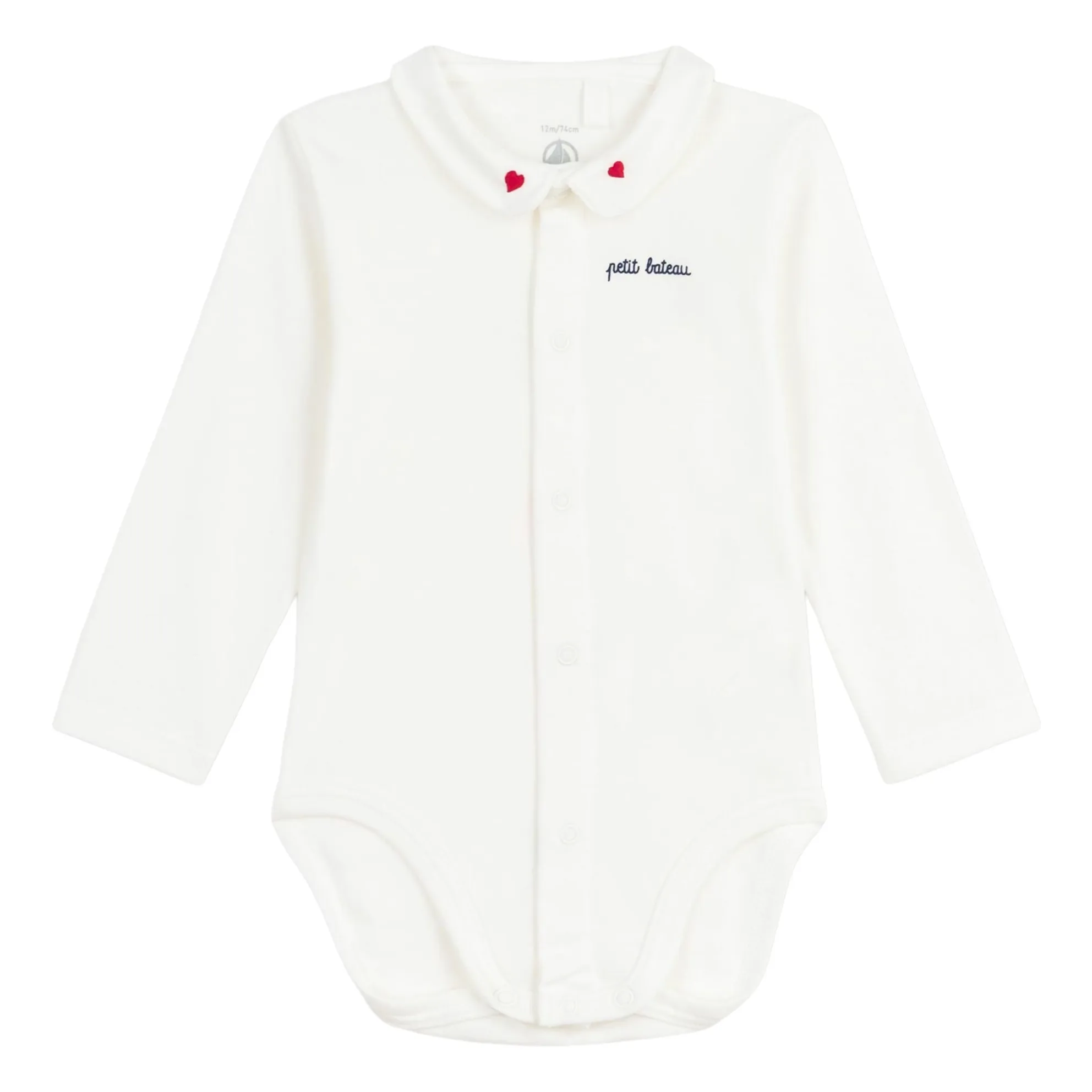 Petit Bateau White Organic Cotton Embroidered Collar Bodysuit
