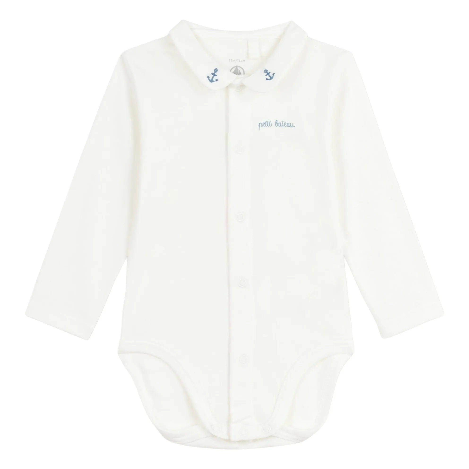 Petit Bateau Blue Organic Cotton Embroidered Collar Bodysuit